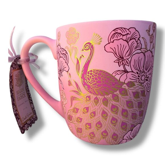 Pink Peacock Floral Mug with Gold Foil Accents - Picture 2 of 10